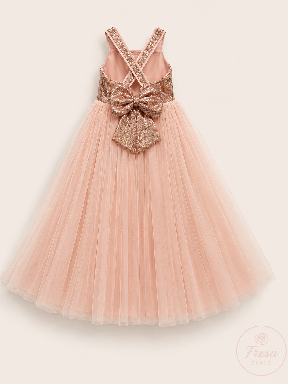 Girls Rose Gold Sequin Tulle Maxi Dress Size 10 Flower Girl Formal Party Dress